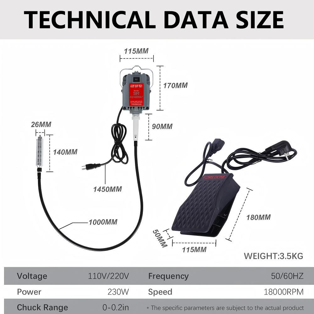 SR Series Flex Shaft Grinder Machine 0~18000Rpm with Foot Pedal - Professional Hanging Motor Bench Grinder for Jewelry Making, Polishing & Carving