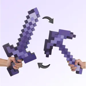 2 in 1 Sword & Pickaxe that transforms between shapes, featuring game-inspired light effects and sound effects. Children's toy.