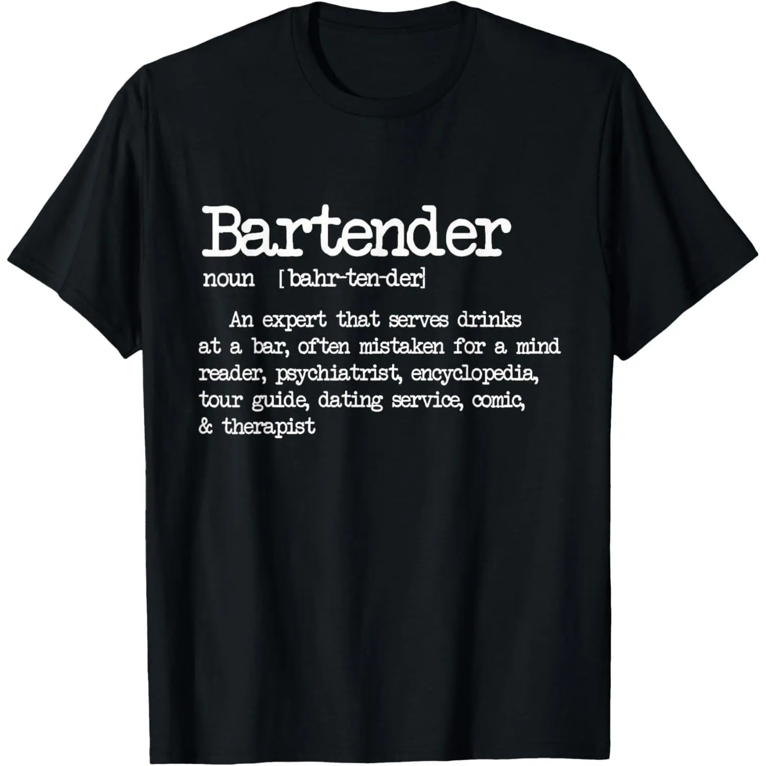 Women's Bartender Definition Graphic T-Shirt, Casual Short Sleeve 100% Cotton Top, Funny Mixologist Cocktail Bar Gift, Made in USA