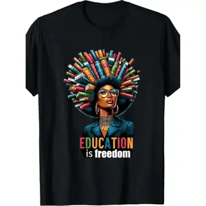 Summer TShirts Made in USA 180G Cotton Education Black History Month Afro Books Graphic Casual Short Sleeve Round Neck Washable Cultural Pride Clothing Graphic Tee For Casual Wear