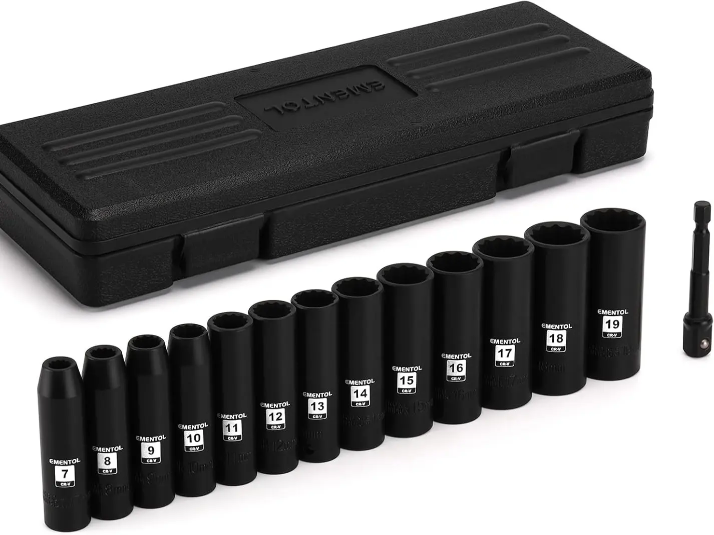 14PCS 3/8"Dr. Deep Impact Socket Set, Metric, 12-Point, CR-V, 14 Pieces 3/8-Inch Drive Deep Socket Set, 7mm - 19mm
