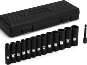 14PCS 3/8"Dr. Deep Impact Socket Set, Metric, 12-Point, CR-V, 14 Pieces 3/8-Inch Drive Deep Socket Set, 7mm - 19mm