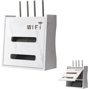Wooden Router Shelf Wall Mount WiFi Router Storage Box, Modem Rack Power Strip Cable Management Hider Organizer for Office and Home (Slate Color)