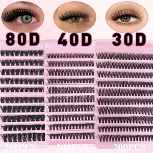 200pcs Wispy Cluster Lashes 8-16mm, Natural Look Individual Eyelashes, Fluffy DIY Extensions, 30 40 80D Curl - Beginner Friendly & Reusable, Cosmetic