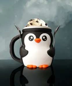 Penguin-Shaped 3D Printed Ice Cream Pint Holder with Spoon Slots & Cookie Drawer Eco-Friendly PLA Material Unique Dessert Storage Container