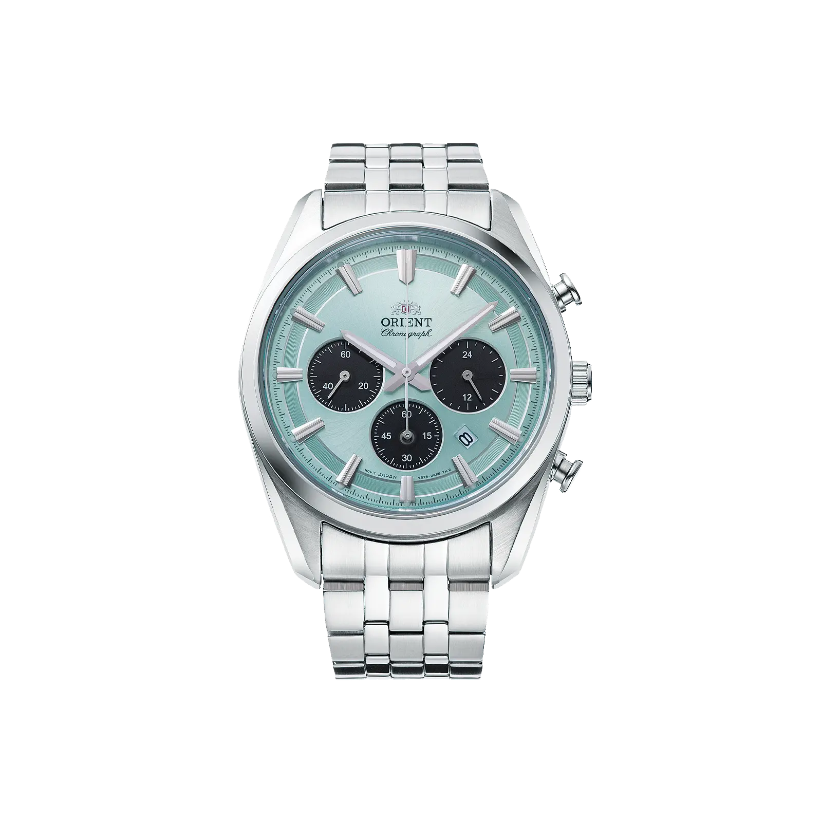 Men's Stainless Steel Business Quartz Watch - 40mm Mint Blue Dial, Solar Movement, Sapphire Crystal, 50m Waterproof, Chronograph, Quartz Waterproof Watch, Business Quartz Wristwatch