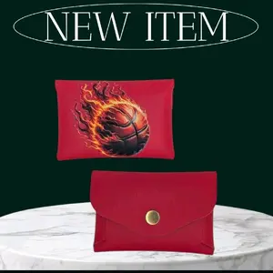 Leather Basketball on Flame Envelope Style Card Holder - Red