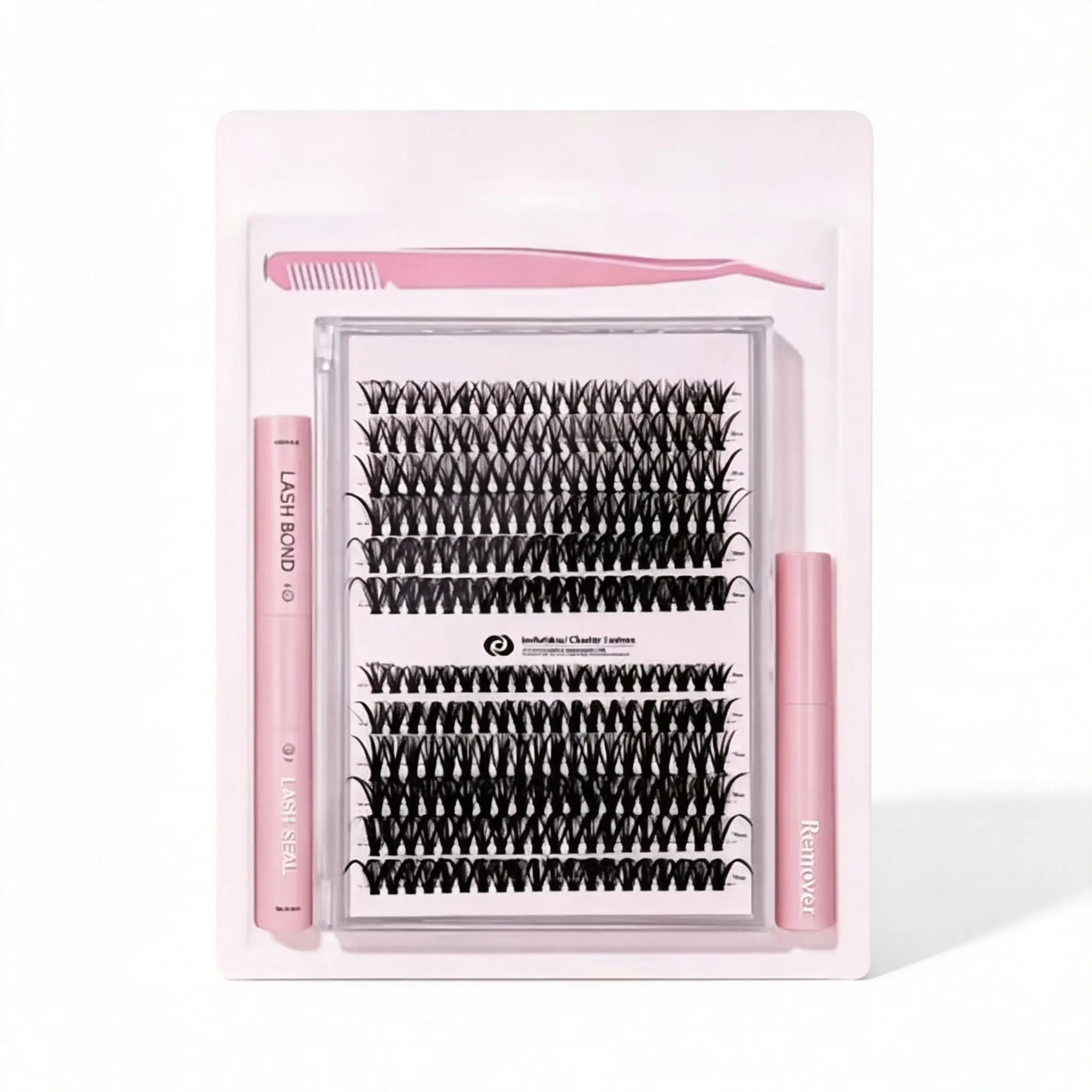 Wispy D Curl Lash Clusters Kit, DIY Eyelash Extensions Set with Bond, Seal, Remover & Tweezers, 9-17mm Mixed Length for a Natural Look, Beginner Friendly