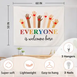 Inclusion Diversity Equality Tapestry, Classroom Tapestry Decorative, Everyone Is Welcome Here Inspirational Wall Tapestries Blanket Decor for Home Classroom, 50x60 Inch