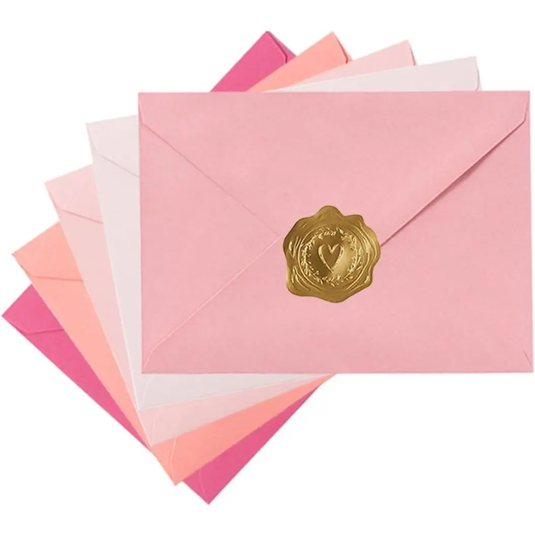 50 Pack Colored A6 Invitation Envelopes 4x6 with  Stickers for Cards and Invitations, 5 Colors (Pink, 6 1/2 x 4 3/4 inches)