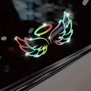 Angel Halo Wings Pattern Shiny Car Decorative Sticker, Geometric Design for Auto Windows, Bumpers, Windshields, Universal Fit, Self-Adhesive DIY Decor, Vinyl Decal