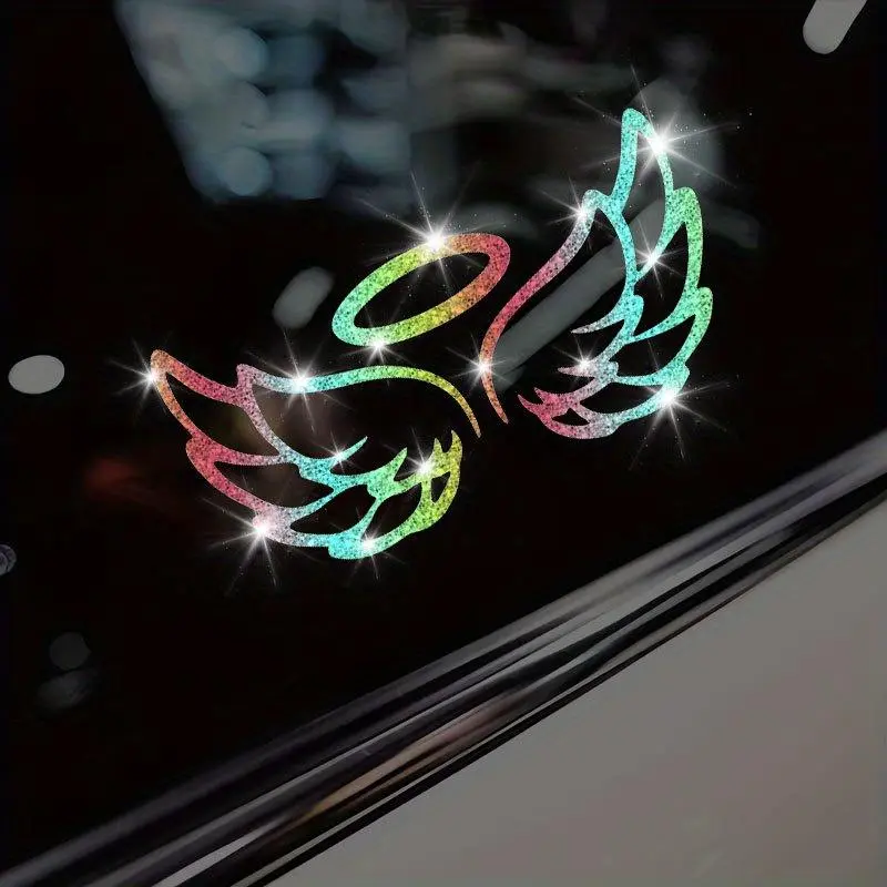 Angel Halo Wings Pattern Shiny Car Decorative Sticker, Geometric Design for Auto Windows, Bumpers, Windshields, Universal Fit, Self-Adhesive DIY Decor, Vinyl Decal, Automotive Decals, Automotive Decoration