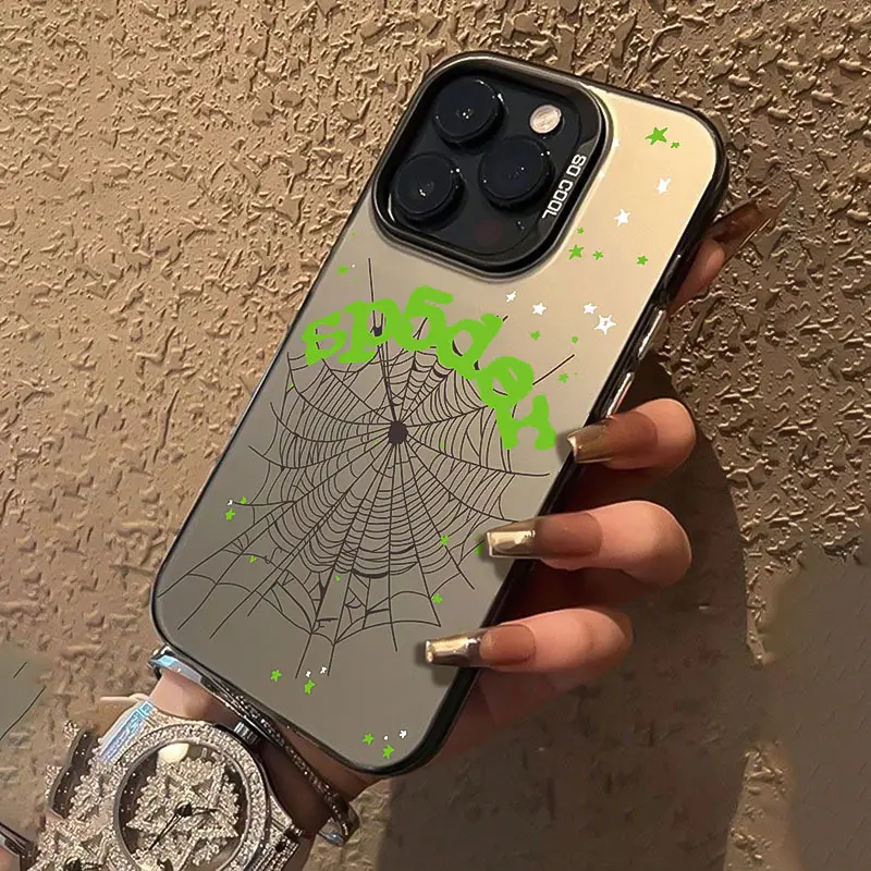 Fluorescent Spider Web Plastic Smartphone Case - Drop-Resistant, Shockproof Protection Accessory for iPhone 12/13/14/15/16/17 & Pro/Max Devices, Personalized Cover