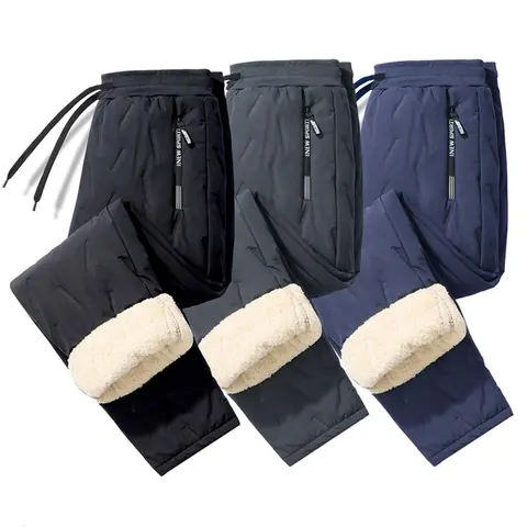 SpringState Men's Solid Color Fleece-Lined Thermal Trouser Set - Activewear, Zip Pockets, Waterproof Drawstring Waist, Regular Fit, 3-Color, Easygoing Style, Autumn-Winter Casual Errands Essential, Streamlines Daily Dressing