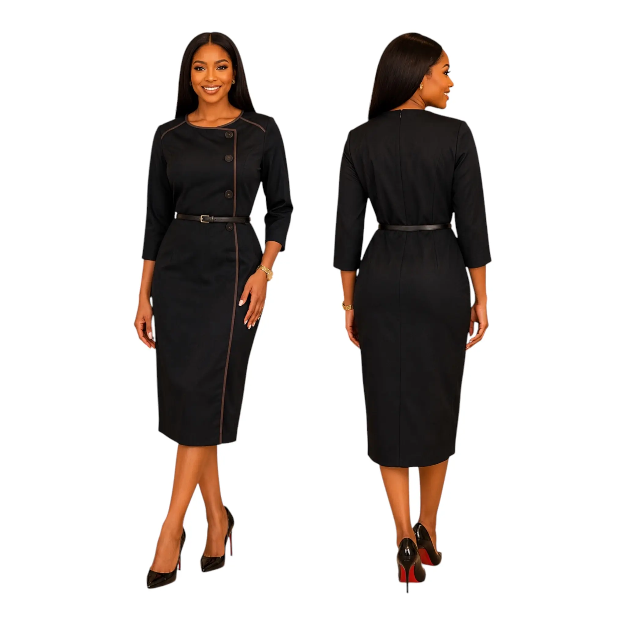 Edyis Black With Beige Color Trim Dress