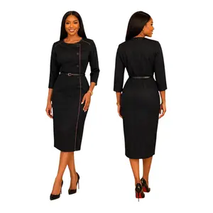 Edyis Black With Beige Color Trim Dress