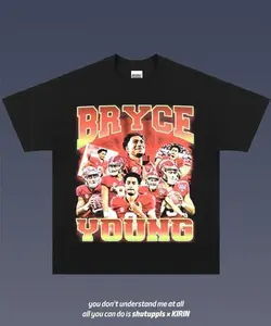 BRYCE YOUNG 1.0 – Graphic Tee, Menswear Crew Neck Football Streetwear T-Shirt, Unisex Casual Regular Fit Cotton Tops, Good Vintage Hip-Hop Bold Retro Apparel, Men Round Neck Y2K Sports Tees