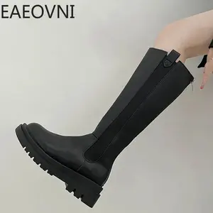 Winter Punk Boots Women Heels Fashion Slip On Shoes Ladies Elegant Thick Sole Long Knight Boots