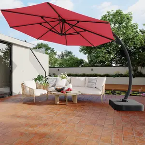 Garvee 11FT Cantilever Umbrella With Base Included, Outdoor Large Round Aluminum Offset Umbrella, Heavy Duty Offset Umbrellas with 360°Rotation