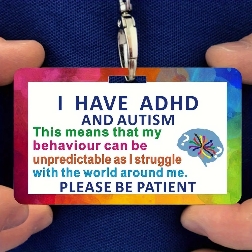 Creative ADHD & Autism Care Card, Waterproof & Non-fading PVC Card with Lanyard, ADHD & Autism Travel Warning Card, Awareness Tool, Behavior, Patient, Unpredictable, Outings, Special Needs