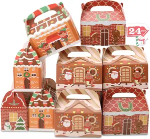 24 Pieces Christmas Cookie Boxes for Gift Giving, 3D Christmas Treat Boxes 3 Designs Gift Boxes for Holiday Xmas Goody Party Favors