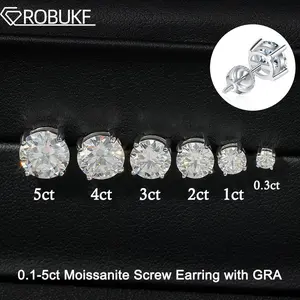 0.1-5ct Test Passed Moissanite Studs Earrings for Women Orginal 925 Sterling Silver Screw Back Earring Sparkling Wedding Jewelry