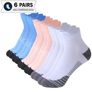 Ankle Compression Socks Women Men, 6 Pairs Low Cut Compression Athletic Socks, Breathable Foot Support Socks for Running, Walking, Travel, Work & Daily Wear
