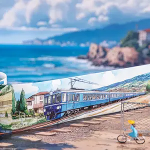 Japanese Washi Tape Roll, Train Series Original Landscape Design, Handmade Journaling & Bottle Decoration, Paper Material, Scrapbook Materials, 1 Roll/bag