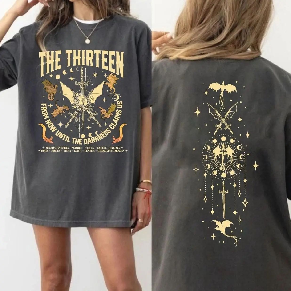 SJM The Thirteen Throne Of Glass 2 Sides T-Shirt, Cotton , Casual Style, Fitted Streetwear Graphic, We Are The Thirteen Womenswear Top URT