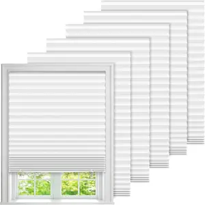 6 Pack Temporary Paper Blinds for Indoor Windows No Drill 24"W x 59"H Light Filtering Adhesive Pleated Cordless Shades with 12 Clips Room Darking Shades for Bedroom White