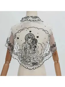 New Lace Boho Style Embroidered Scarf for Women Wedding Evening Dress Headscarf Decoration Shawl Thin Mesh Church Prayer Shawl Travel Souvenir Gift Multifunctional Lace Scarf