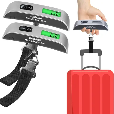 2 Pcs Hard Compact Silver Digital Luggage Scale - Portable Hanging Baggage Scale with Hook, LCD Display, Temperature Display, 110LB/50KG (pounds/kg) Capacity, Included Battery, Traveling Gadgets Great for Airport Check-ins