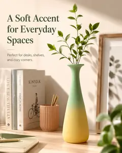Matte Ceramic Vase, Green Yellow Gradient Vase for Flowers, Small Modern Home Decor for Living Room Shelf Table Bedroom Office plant