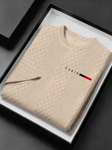 Men's Spring Summer Textured Fabric Letter Pattern Print Short Sleeve T-Shirt, Casual Loose Knit Top, Streetwear, Ideal for Outdoor Sports & Daily Wear