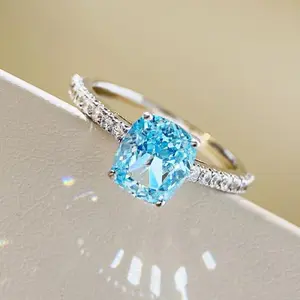Light Luxury High-End Aquamarine Ring for Women Simple 925 Silver Fresh Style New Ring
