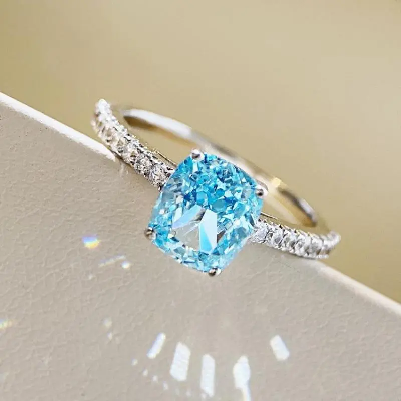 Light Luxury High-End Aquamarine Ring for Women Simple 925 Silver Fresh Style New Ring