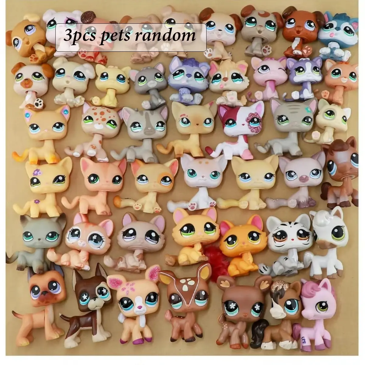 3 pcs Random Pets and 7 pcs Random Accessories miniature cat and dog figures Figure Set Animals Pets and Accessories  Best Birthday Halloween Christmas Valentine's Day Gift for lps Fan Figurines For Collectors Animal Collectibles