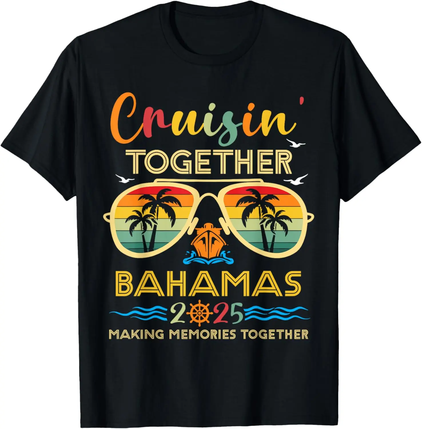 Women's 100% Cotton Short-Sleeve Round Neck T-Shirt - Vintage Bahamas Theme with Colorful Palm Trees Graphic, Small Size Available, Casual Everyday Tops for Vacation & Family Trips, All Seasons Streetwear