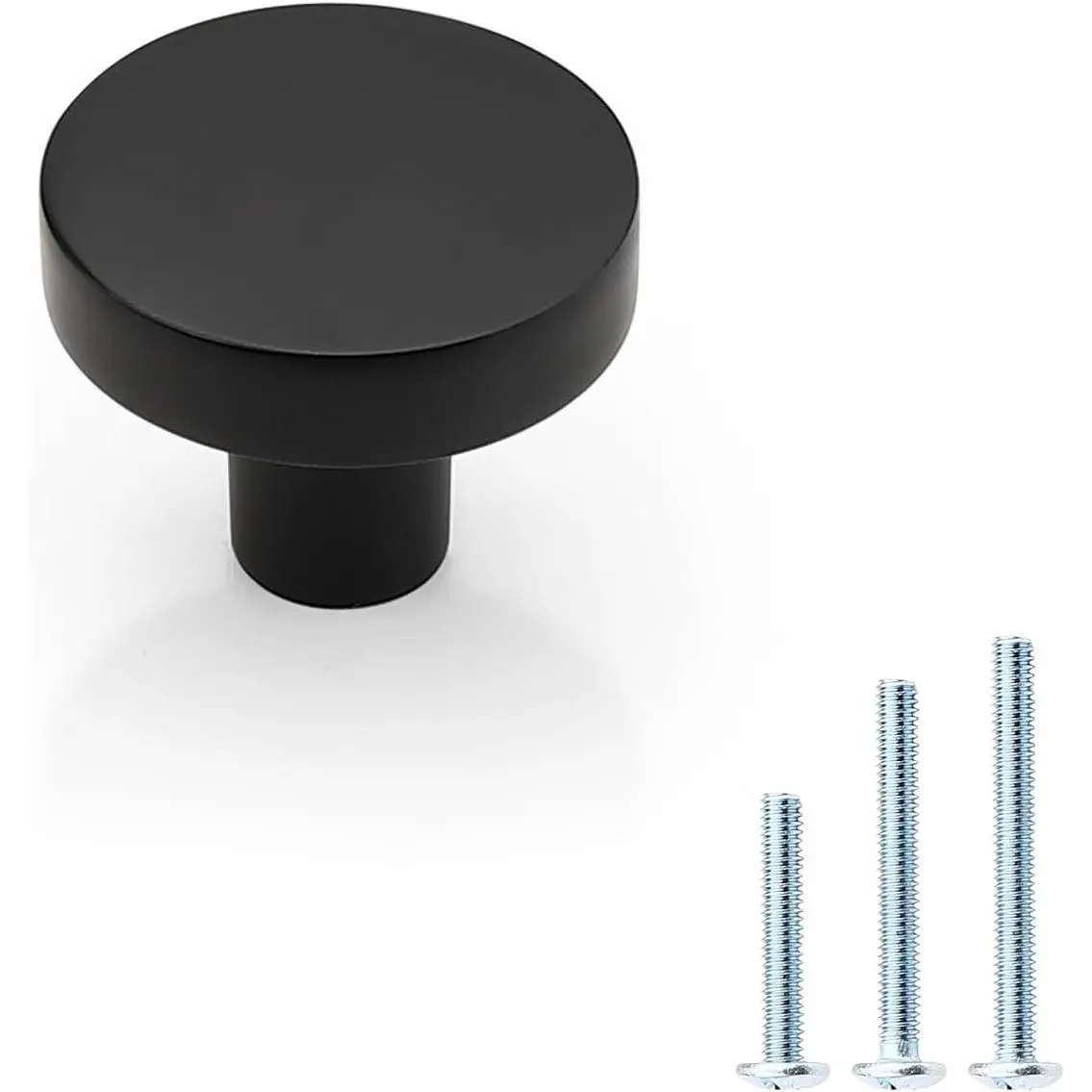30 Pack Black Round Zinc Alloy Cabinet Doorknobs, 1-1/8 in Top Diameter, 3/8 in Base Diameter, 7/8 in Projecting, Durable Stylish Hardware for Easy Home Improvement Installation, 1-1/8 Inch Top Diameter