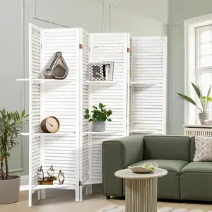5.6 Ft Wood Folding Room Divider with Shelves Privacy Screen