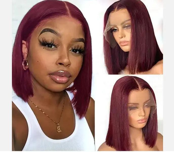 Color 99J Straight Bob Wig 100% Human Hair That Is Easily Styled ...