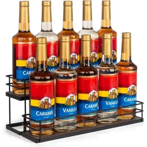 10 Bottle Capacity Coffee Syrup Organizer 2 Tier Coffee Syrup Stand Shelf for Coffee Bar Kitchen Small Wine Rack for Bar Family Storage for Syrup Wine Dressing