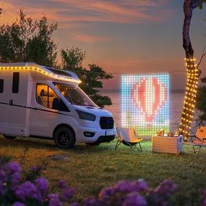 Giaki 6.56*6.56FT Portable displays Smart DIY Curtain Lights Hook-Mounted LED Light App Control for Holiday Decorating No Star Topper