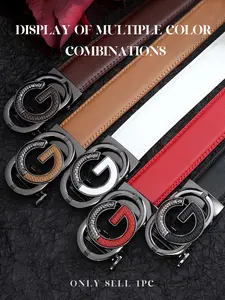 New Automatic Buckle Men's Leather Belt, Business Casual Letter Design, All Seasons Wearable, Multiple Colors Available, Trendy Exquisite Belt