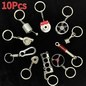 10-Piece Car Enthusiast Keychain Set Premium Zinc Alloy Realistic Auto Parts Collection with Gear Shift Turbo Wheel Hub & More Ultimate Gift for Auto Enthusiasts