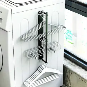 Magnetic Hanger Storage Rack, No Drill Magnetic Hanger Stacker for Washing Machine Side, Multifunctional Clothes Hanger Organizer