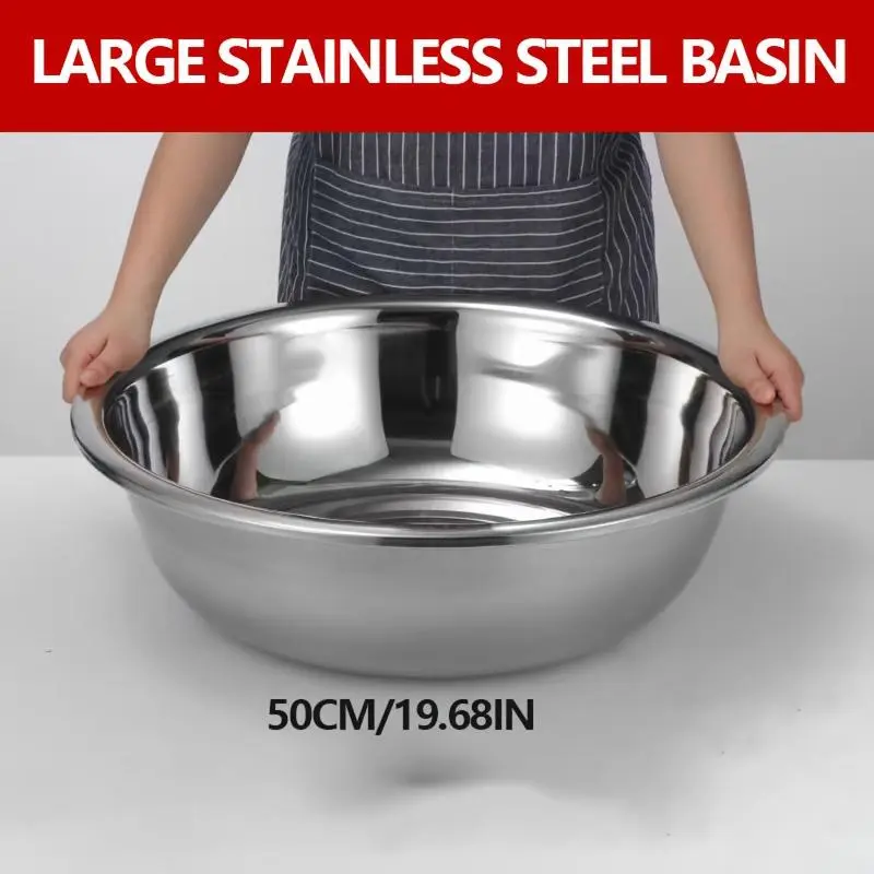 Large Stainless Steel Basin, Metal Mixing Bowls Stainless Steel Basin 20 Inch Large Mixing Bowl Portable Dish Tub Foot Soak Tub Washtub Dishpan for Kitchen Bathroom