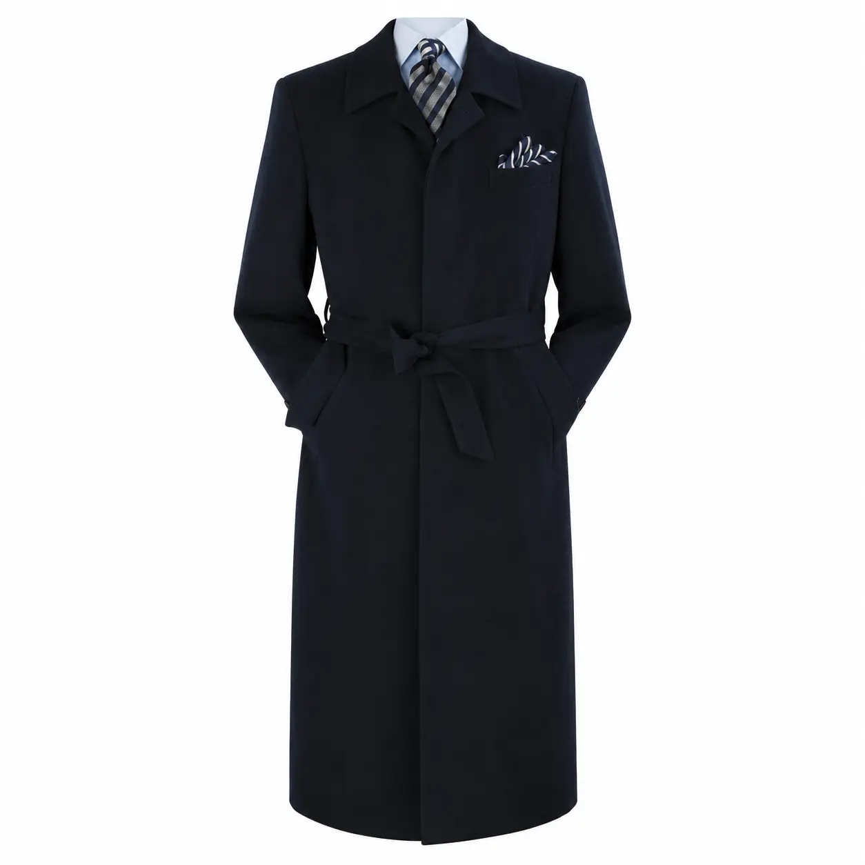 Navy Belted Microfiber Duster Coat
