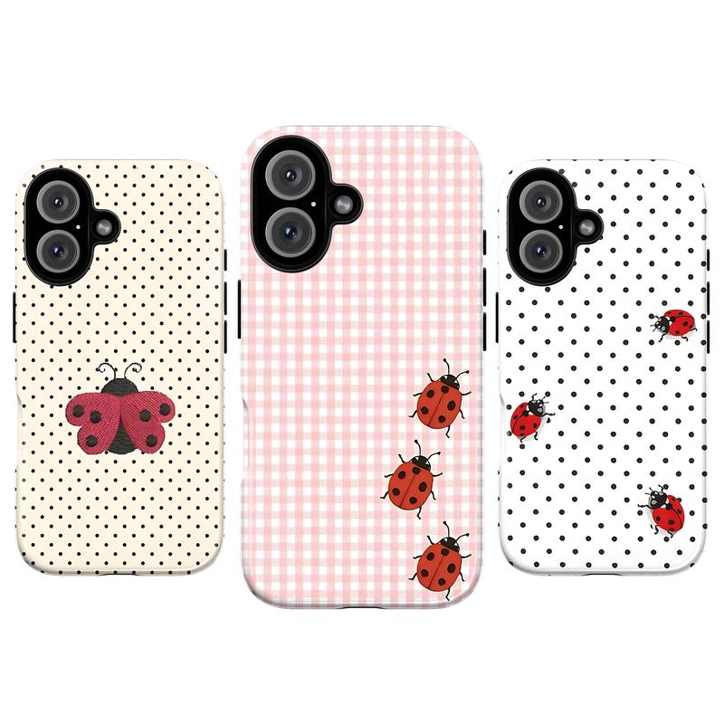 Cute Ladybug Phone Case – Polka Dot & Gingham Aesthetic Bug Art Cover for iPhone 15 14 13 12 11 Pro Max XS XR & Samsung Galaxy S21–S25 Ultra| Kawaii Red Ladybird Pattern Case, Soft Girly Cottagecore Gift for Her