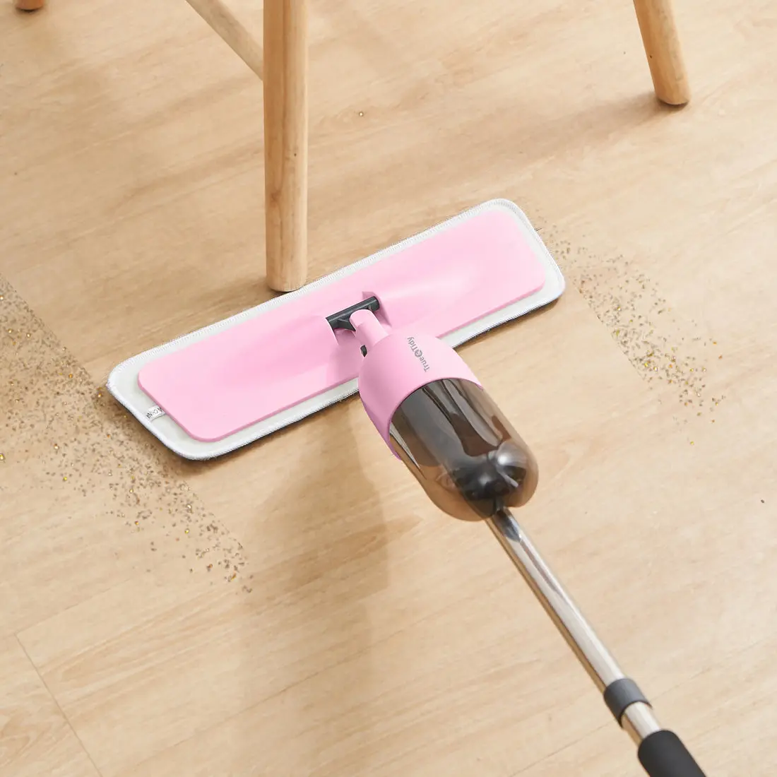 212 MAIN Adjustable Multifunctional Lightweight Round Spray Mop Kit with Squeegee & Microfiber Mop Head, Pink, for Home Floor Cleaning, Lightweight Flat Mop